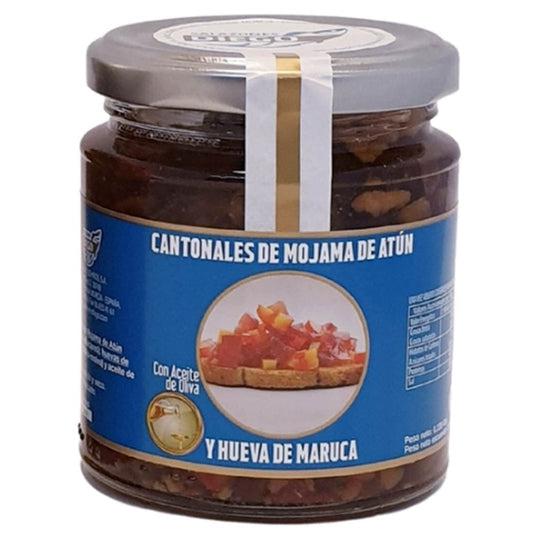 CANTONALES (DADOS) DE HUEVA DE MARUCA Y MOJAMA DE ATÚN. Delicias de la tradición Mediterránea.